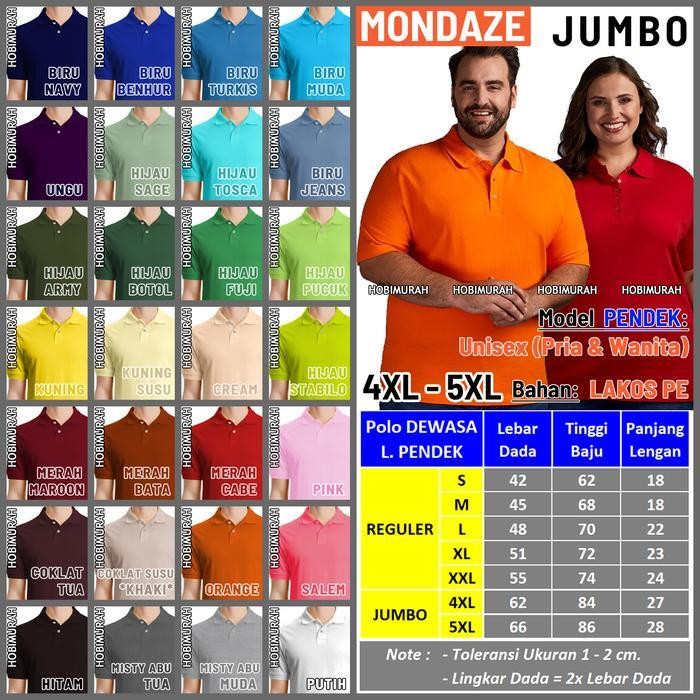 Kaos Polo Pendek - Jumbo  4Xl 5Xl  - Pria Wanita  |  Kerah Polos Jumbo  |  Mondaze