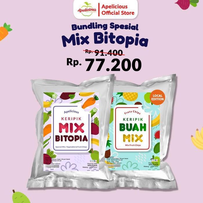

FF Apelicious Bundling Spesial Keripik Mix Bitopia + Keripik Buah Mix Lokal 100gr - Food, Snack, Chips, Kripik