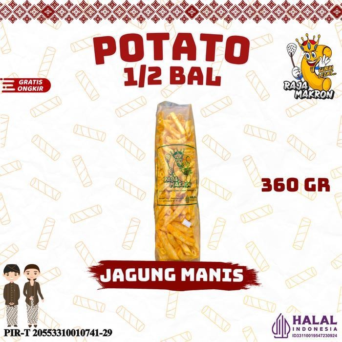 

FF 1/2 BAL POTATO CAMILAN 360GR RASA ORIGINAL, BALADO, JAGUNG BAKAR Chips Snack Food Pedas Kering Cemilan Kentang Manis Keripik Crispy