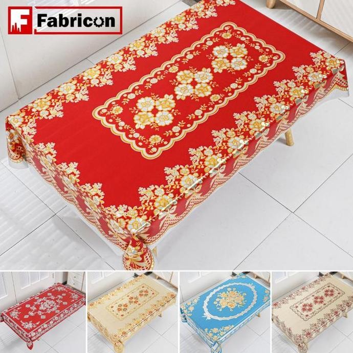 Taplak Meja Pvc Metalic Uk. 90X150Cm Premium Motif Bunga Taplak Meja Makan Imlek Warna Merah Alas Me