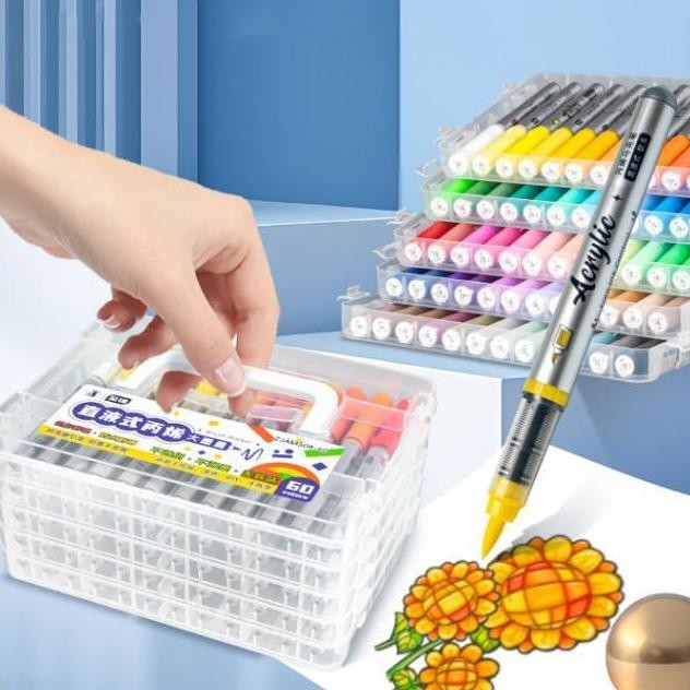 

PROMO! Pen Pen Marker Akrilik Kapasitas Cair Kepala Lembut Besar Pen Penmarker Opak 60 Warna