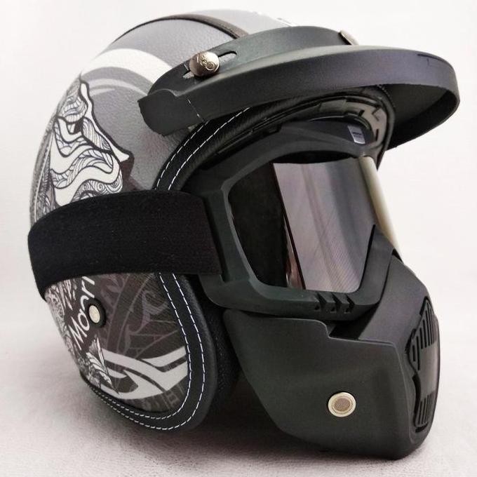 Helm Google Mask goggle mask Merek INKO dan TaffSPORT Motif Lion Of Maori Retro Kulit