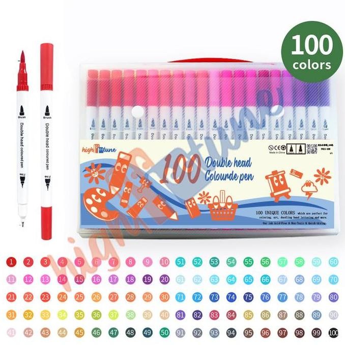 

Hightune Color Brush Pen Brushpen Spidol Kaligrafi Set Double Tip 12/36/60/100 Warna Paint Marker