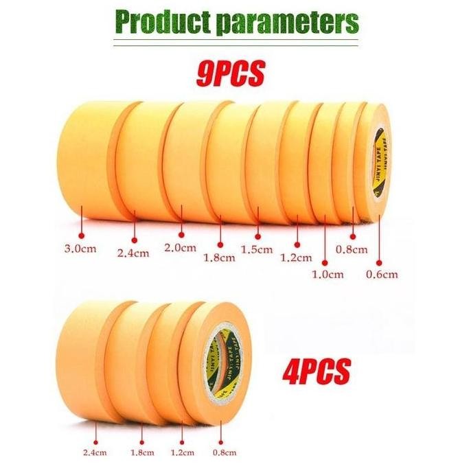 

9Pcs Masking Tape Airbrush High Temperatur Ukuran 0.6Cm - 3Cm Untuk Airbrush Grafis Warna Kuning Solasi Lakban Kertas