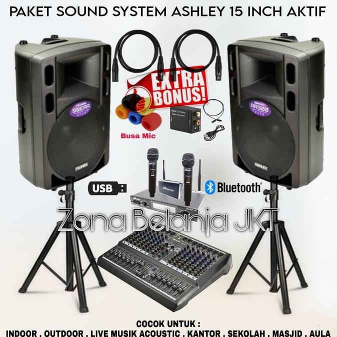 PAKET SOUND SYSTEM SPEAKER ASHLEY 15 INCH AKTIF MIXER ASHLEY ( SET 2 ) ORIGINAL DAN TERPERCAYA