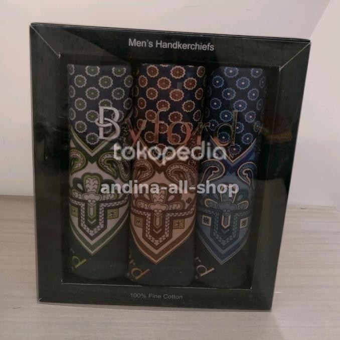 Sale Byford Saputangan Pria Bahan 100% Cotton 1 Box Isi3