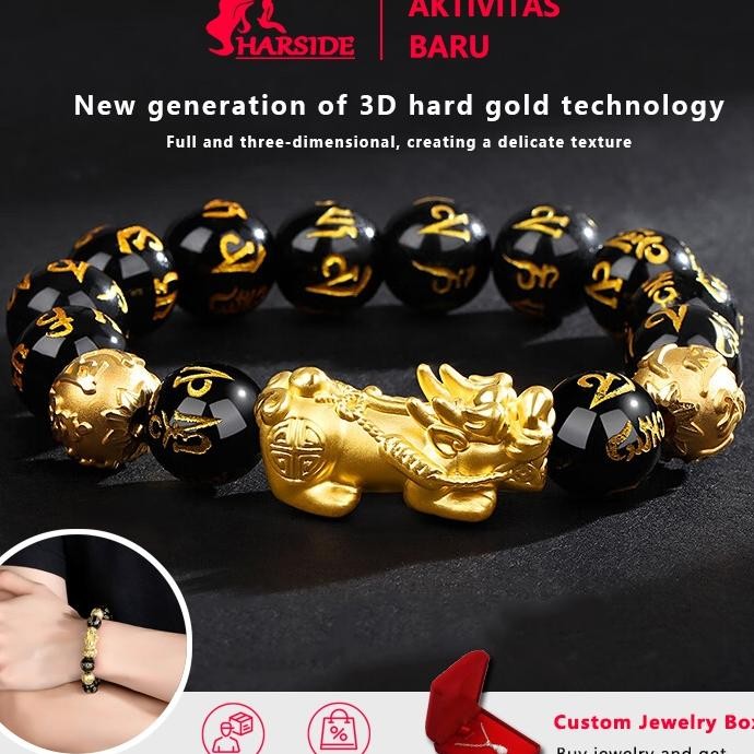 Harside Jewelry Gelang Aesthetic Budha Manik Simbul Keberuntungan Pria Gelang Doa Naga Pixiu Emas Si