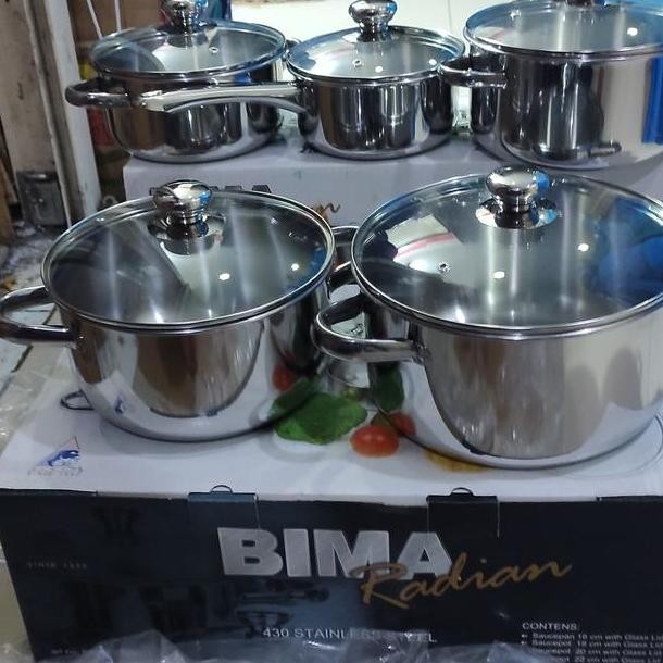 Panci Bima Set Isi 5 Pcs Type  Bima Radian Stenles Steel