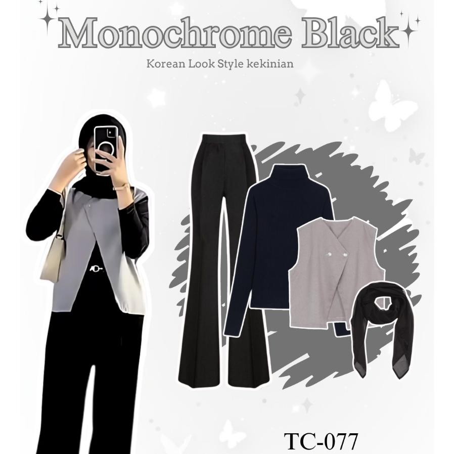 Ootd Kekinian 3 In 1 One Set Manset Celana Vest Setelan Wanita Hijab Wanita Style Casual Aestatic Tr