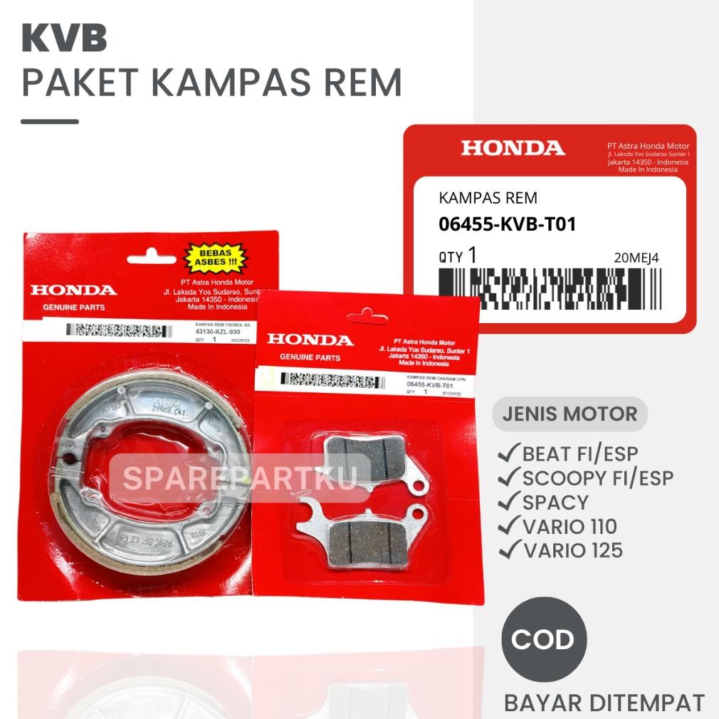 KVB PAKET KAMPAS REM DEPAN BELAKANG BEAT FI ESP / SCCOPY FI ESP / SPACY FI / VARIO 110 FI CBS / KAMP