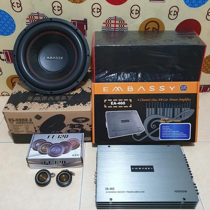 Paket audio mobil Embassy ES-1202J 12 inch x Power Embassy EA-460