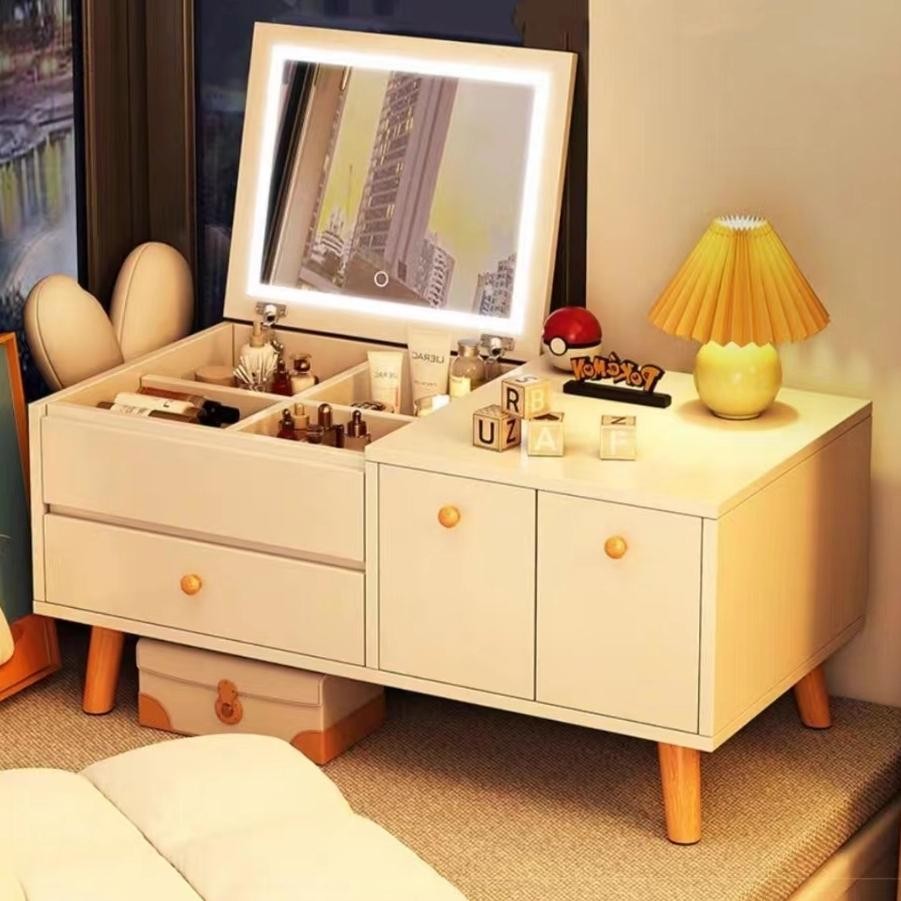 Meja Rias Lampu Led Meja Rias Rak Kosmetik Meja Rias Aesthetic Mini Modern Meja Kosmetik