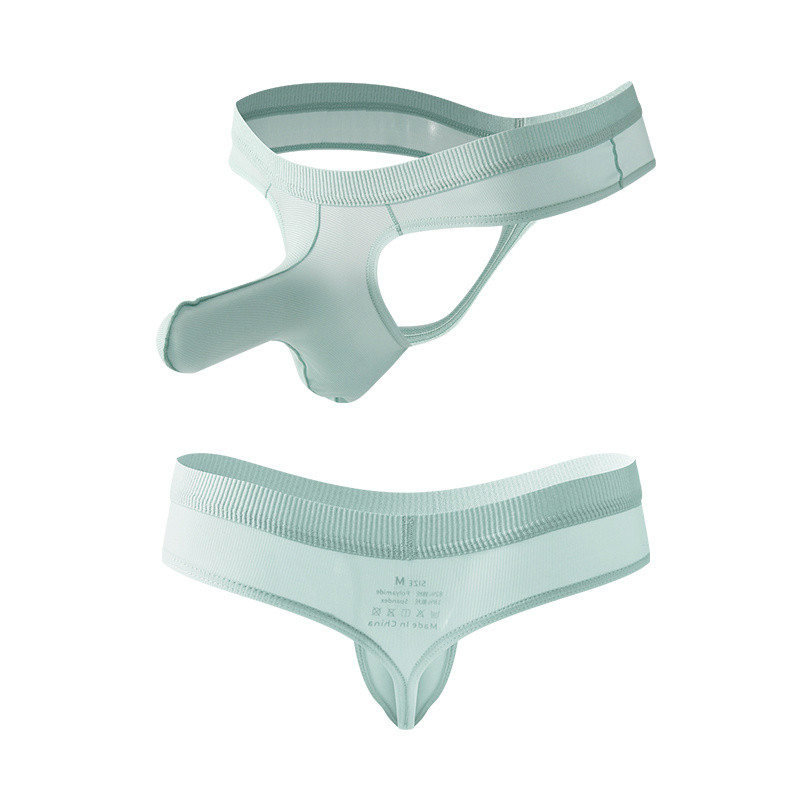 New Men's Thong Elephant Nose Breathable Sexy Underwear Ice Silk Thong Men's Ultra-thin Separation B