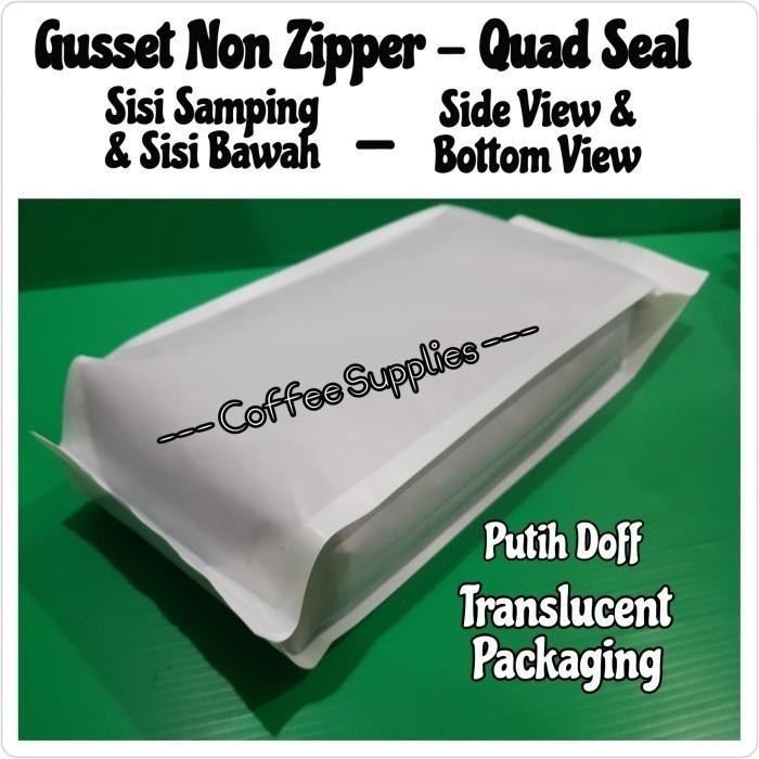 (Ready) Grosir 1000Pcs Gusset Non Zipper Quad Seal L Valve Kemasan Kopi 1Kg Coffee Putih Doff Coffee