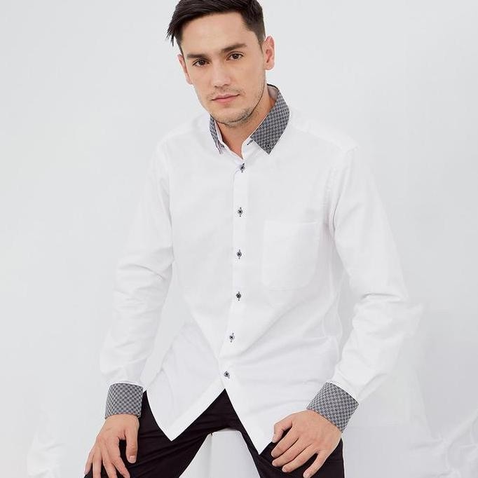 Alisan Kemeja Lengan Panjang Dobby Kombinasi Putih 10319