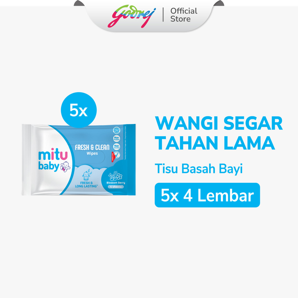 Mitu Baby Tissue Fresh & Clean Blue Blossom Berry - 4s x5 - Tisu Basah Bayi