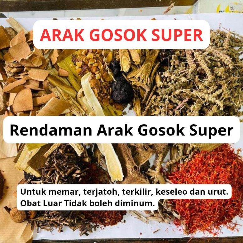 Rendaman Arak Gosok Super Untuk 2 Botol Arak Putih - Untuk Terjatuh, Memar, Terkilir, Bengkak, Kesel