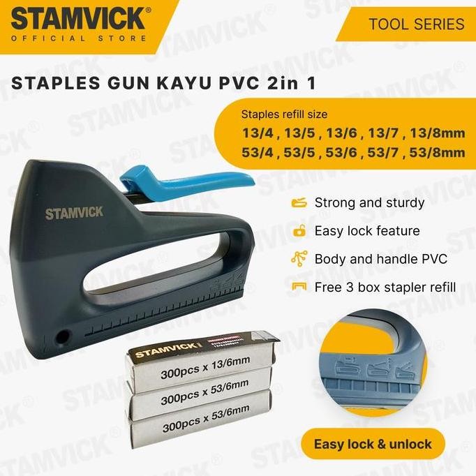 

Staples Tembak / Staple Gun 2 In1 Stamvick - Stapless Kayu Pvc 13/4 -8Mm & 53/4 -8Mm Co