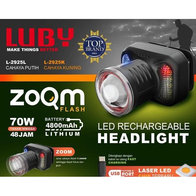 Luby Senter Kepala Zoom 70W 70Watt Headlight L-2925L New Stok