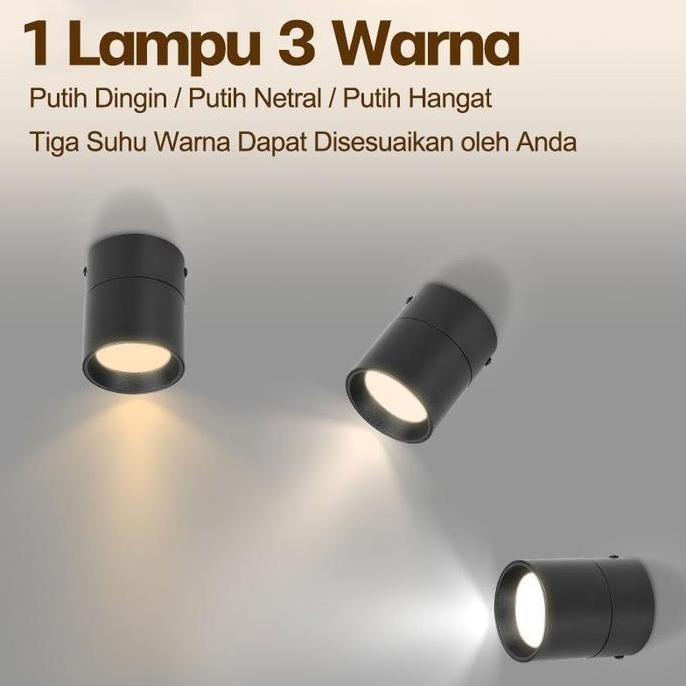Lampu Led Sorot Foldable Downlight 3 Warna Spotlight Adjustable Lampu Hias Ruang Tamu Super Terang L