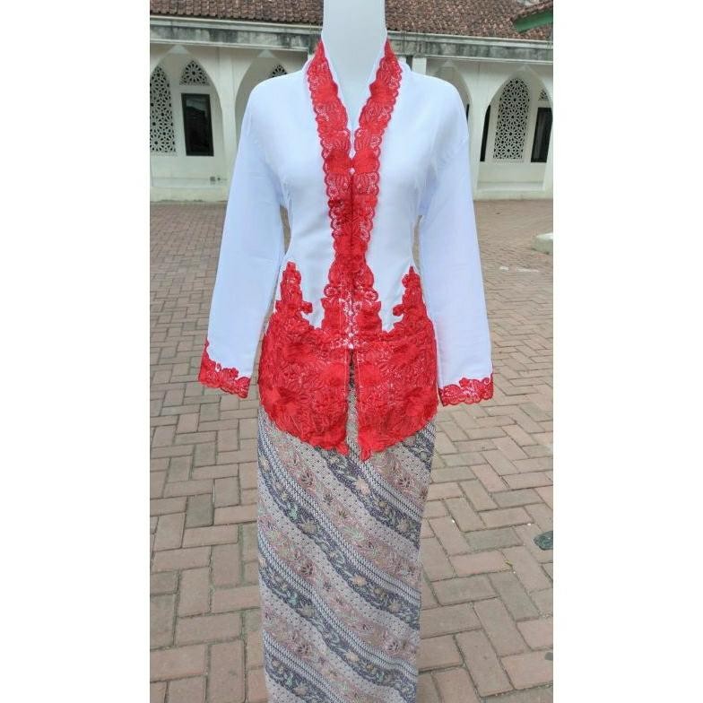 Kekinian - Baju kebaya encim merah putih tangan panjang ,.