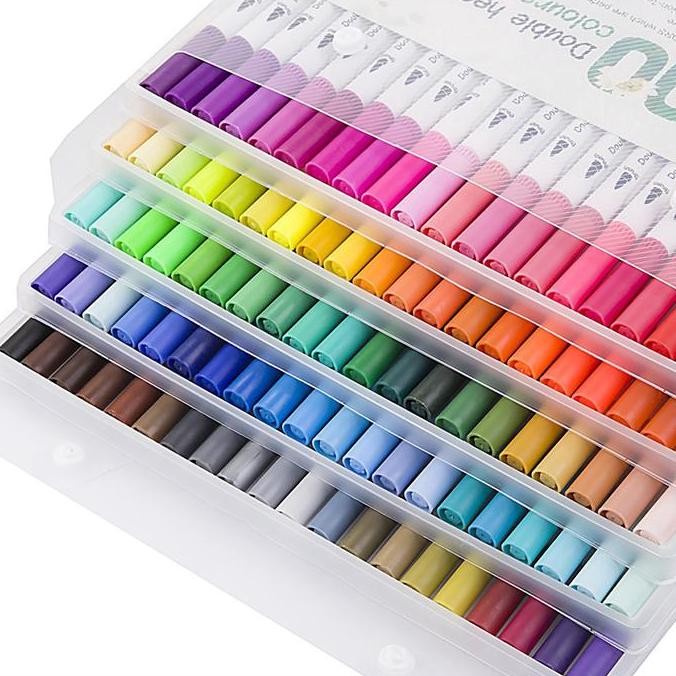 

TERBARU! 24/48/60/80/100 Colors Set Brush PenDual Tips Brush Pen Set Portable