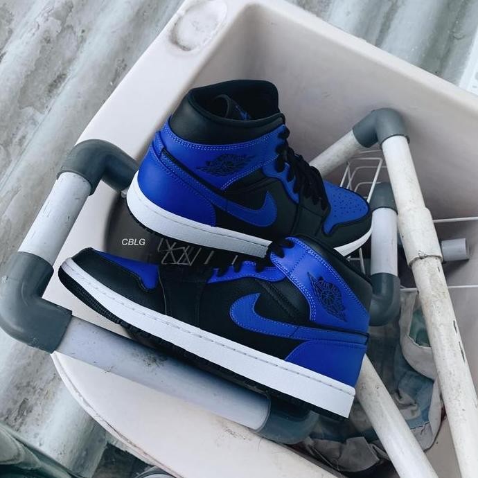 Nike Air Jordan 1 Mid Hyper Royal Blue Black 100% Authentic