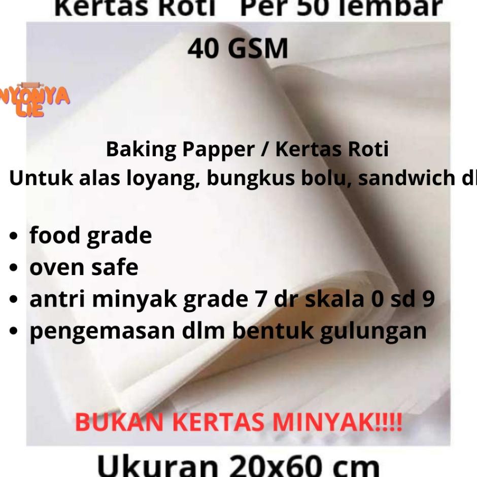 

20X60 Cm 50 Lbr Kertas Roti Putih Wrapping R Bungkus Kado Kue Nyonya Lie