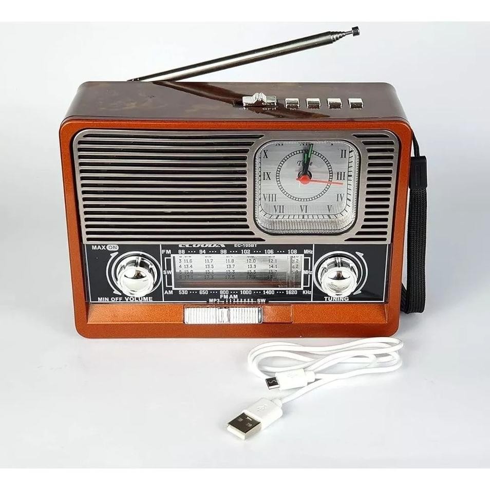 Radio Bluetooth Speaker Senter Led Fleco F105 Dengan Jam Analog Radio Multifungsi Fmamswusbtf Tipe J