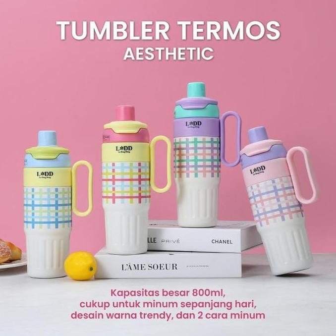Ldd-Tumbler Stainless 800Ml Tahan Dingin Tumbler Sedotan Botol Minum Aesthetic Besar Termos