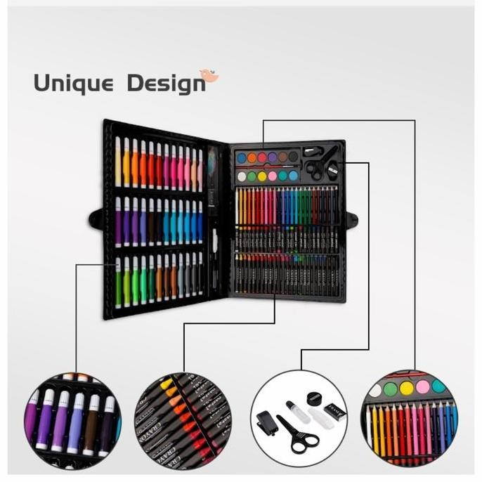 

[Capt] Mainan Edukasi Seni Menggambar Anak Kotak Perlengkapan Stationery Pensil Spidol Krayon Warna Untuk Menggambar Melukis - Set Crayon 150Pcs