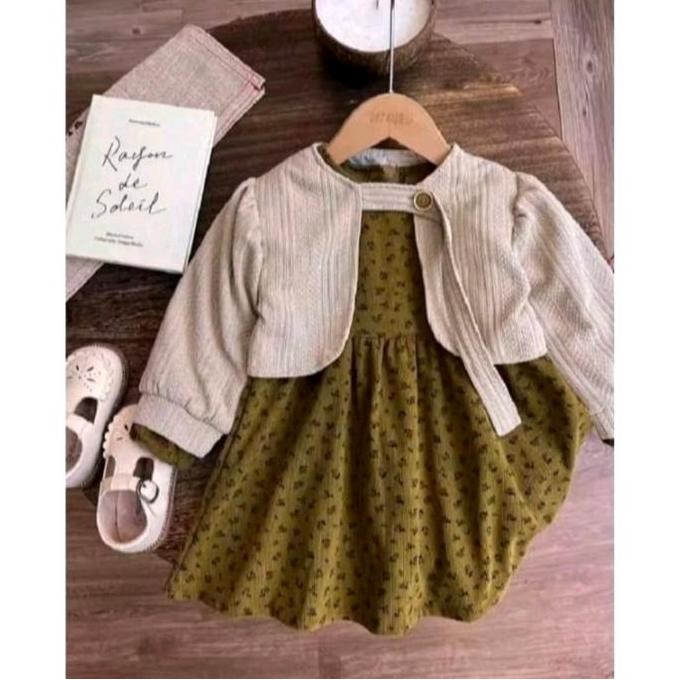 DE59 - (ROMPI MENYATU) DRES Anak perempuan cardy vest model ROMPI (Dress dan Rompi MENYATU) USIA 3 B