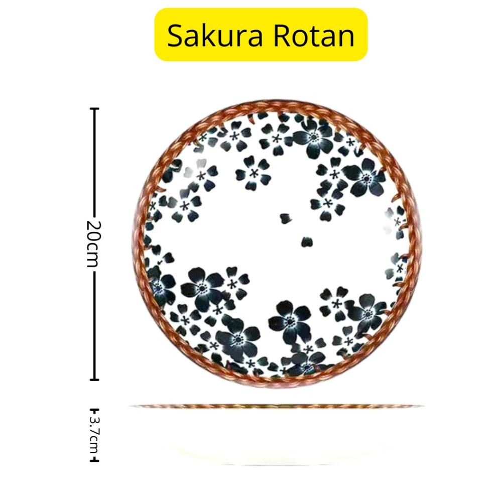 Bisa Cod Hhs Piring Makan Keramik Motif Bunga Bunga Daun Ukuran 20Cm Kitchenware Tahan Panas ||