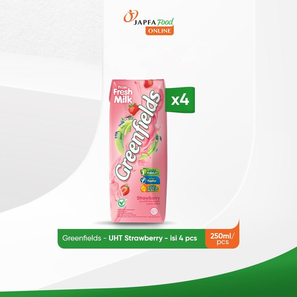 

Greenfields Susu UHT Strawberry 250 ml - isi 4 pcs - 100% Fresh Milk dari Greenfields Farm