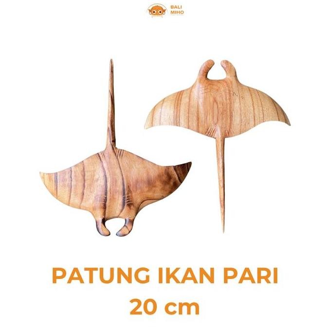 best seller] Patung Ikan Pari Kayu Ukuran 20 cm - Dekorasi Ikan Pari - Patung Kayu - Hiasan Ikan Par
