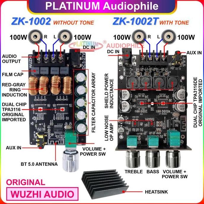 Ready Tpa3116 Amplifier Class D Bluetooth 5.0 Hifi Stereo Amplifier 2X 100W Original  Zk-1002 1002T