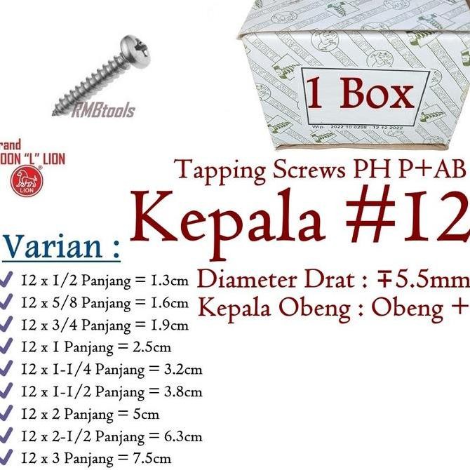 1Dus Sekrup Tapping Screw Ph 12 Moon Lion Kayu Tembok Alumunium P+Ab