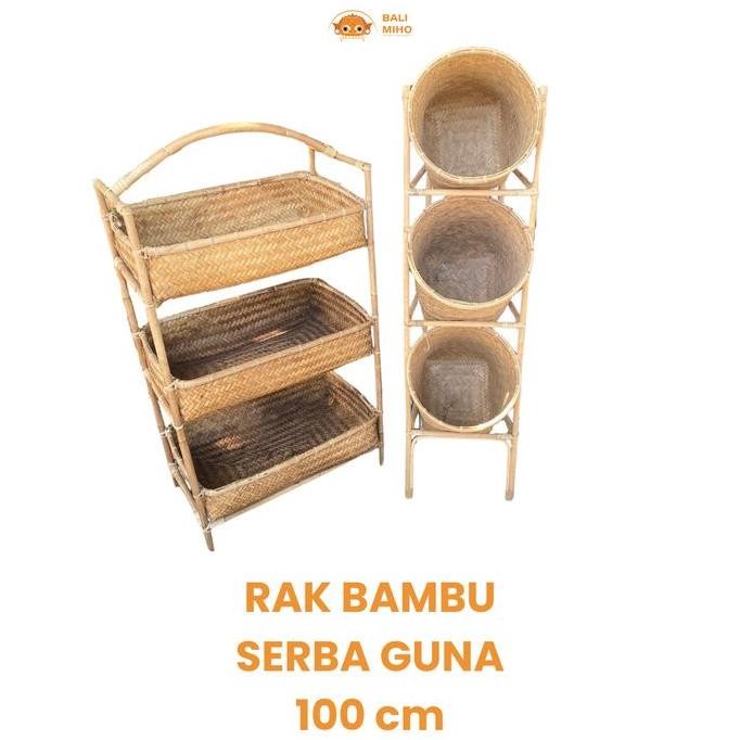 ```````] Rak Bambu Serbaguna Isi 3 Jumbo - Rak Bambu Kotak - Rak Bambu Bulat - Keranjang Bambu - Ker