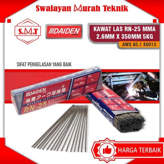 <<<<<] Kawat Las 2.6mm x 350mm DAIDEN RN-25 AWS A5.1 E6013 untuk MMA Welding Electrodes 2,6mm (pack 