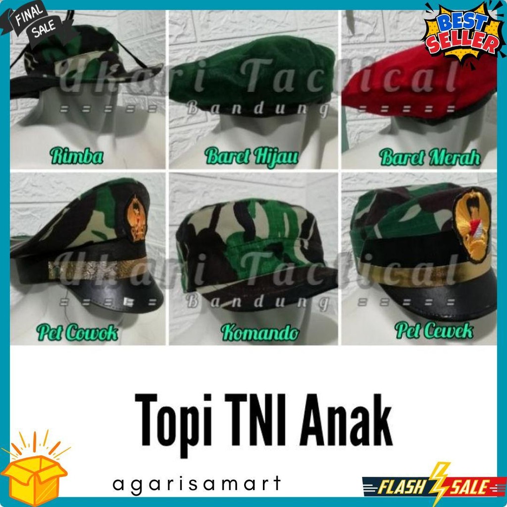 Topi baret pet komando rimba loreng TNI polri polisi kecil polantas pocil untuk perlengkapan karnava