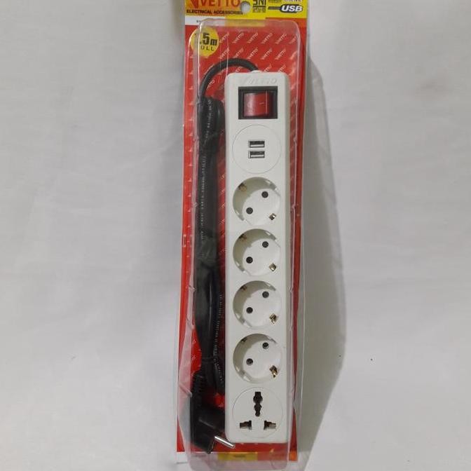 Stop Kontak 4 Lubang+2 Colokan USB+1 Colokan Kaki 3+ Kabel 1,5m VETTO