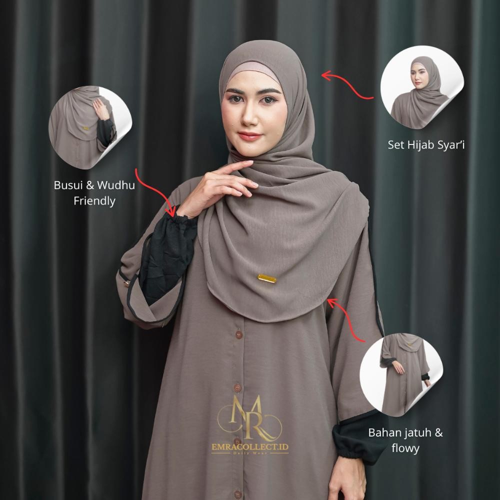 Baru - Setelan Rok One Set Rok Tunik Syari Full Kancing Set Rok Tunik Malaya Burgundy Set Pashmina O