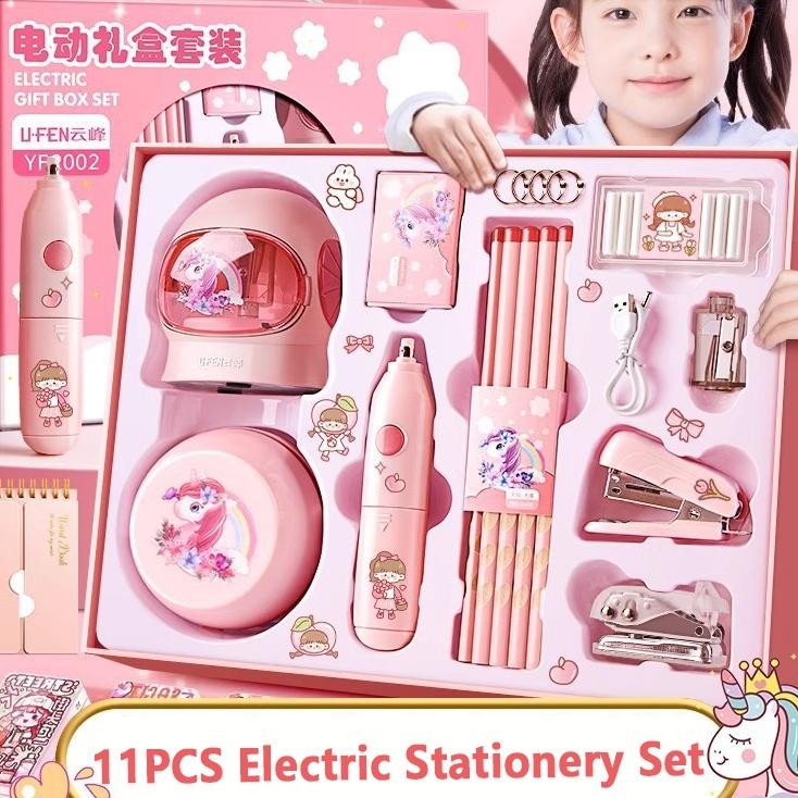 

11 In 1 Electric Stationery Set Set Alat Tulis Elektrik Rautan Penghapus Vacuum Pensil