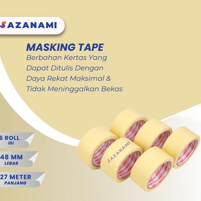 

Lakban Kertas Masking Tape 2" 48mm x 27m Sazanami Tape isolasi kertas