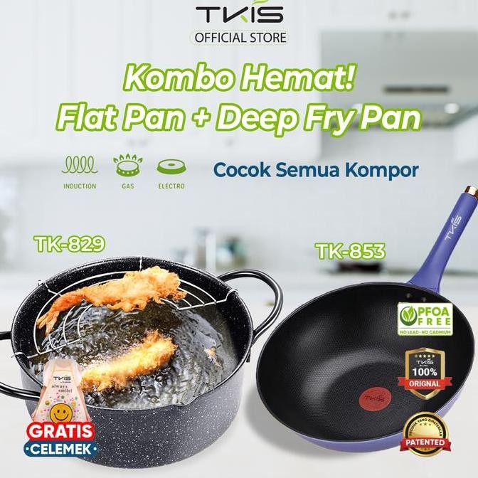 PROMO - TKIS Paket hemat wajan anti lengket 2cm + panci goreng 26cm panci penggorengan anti lengket