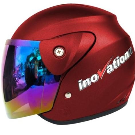 Helm Mla Evo Model Kekinian Dewasa Half Face Polos Motif Kaca Pelangi Hitam Silver Sni Untuk Pria & 