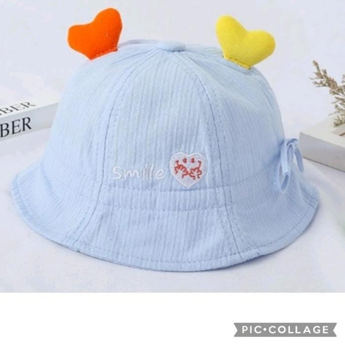 Cod 0-2 Tahun | Import | Topi Bucket Tali Karet Smile Love Anak Bayi Balita Perempuan Dengan Tali Se