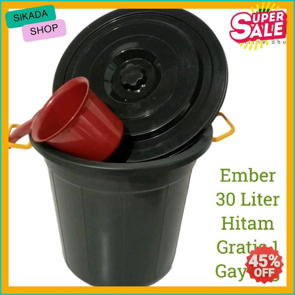 Discount Ember Plastik Warna Hitam 30 Liter Gagang Kuning Gratis Gayung