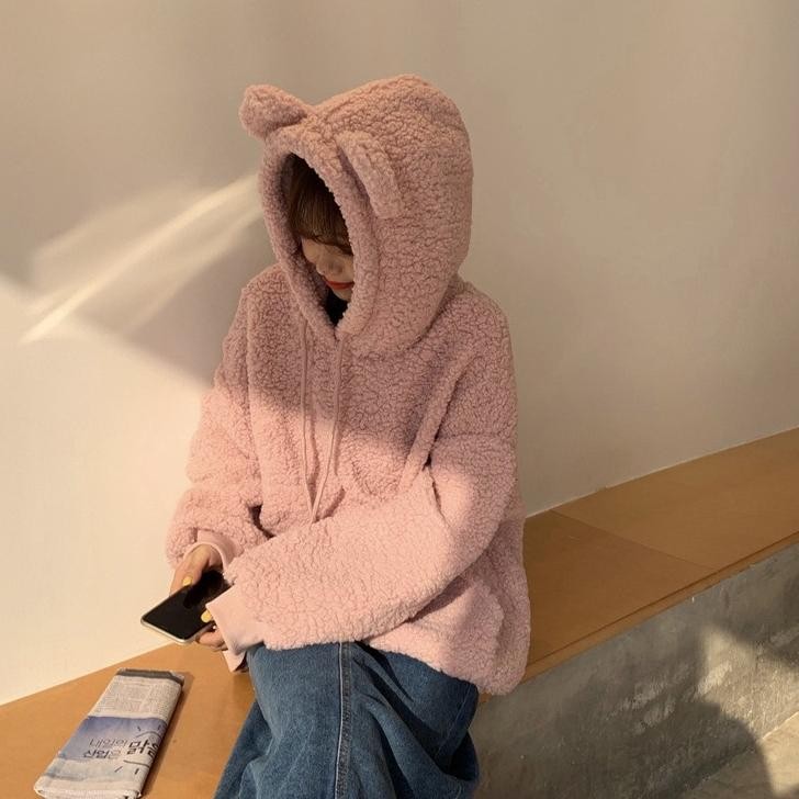 Murah Meriah Kja-15 Jaket Luaran Wanita Import Korea Jepang Big Size Wol Bulu Kuping Beruang Winter 