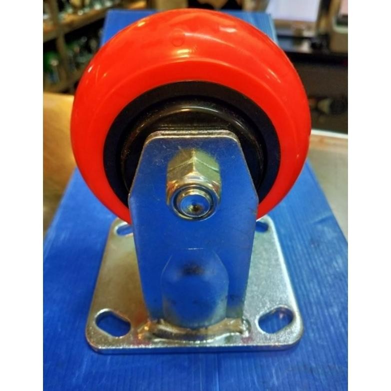 Roda Troli 4 inch - 5 inch RHJ-TW.bahan PU- ball bearing,untuk beban berat warna merah. aSt